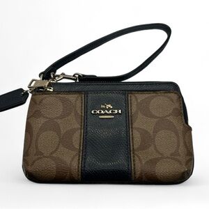Coach Corner Zip Wristlet in Signature Canvas with Stripe